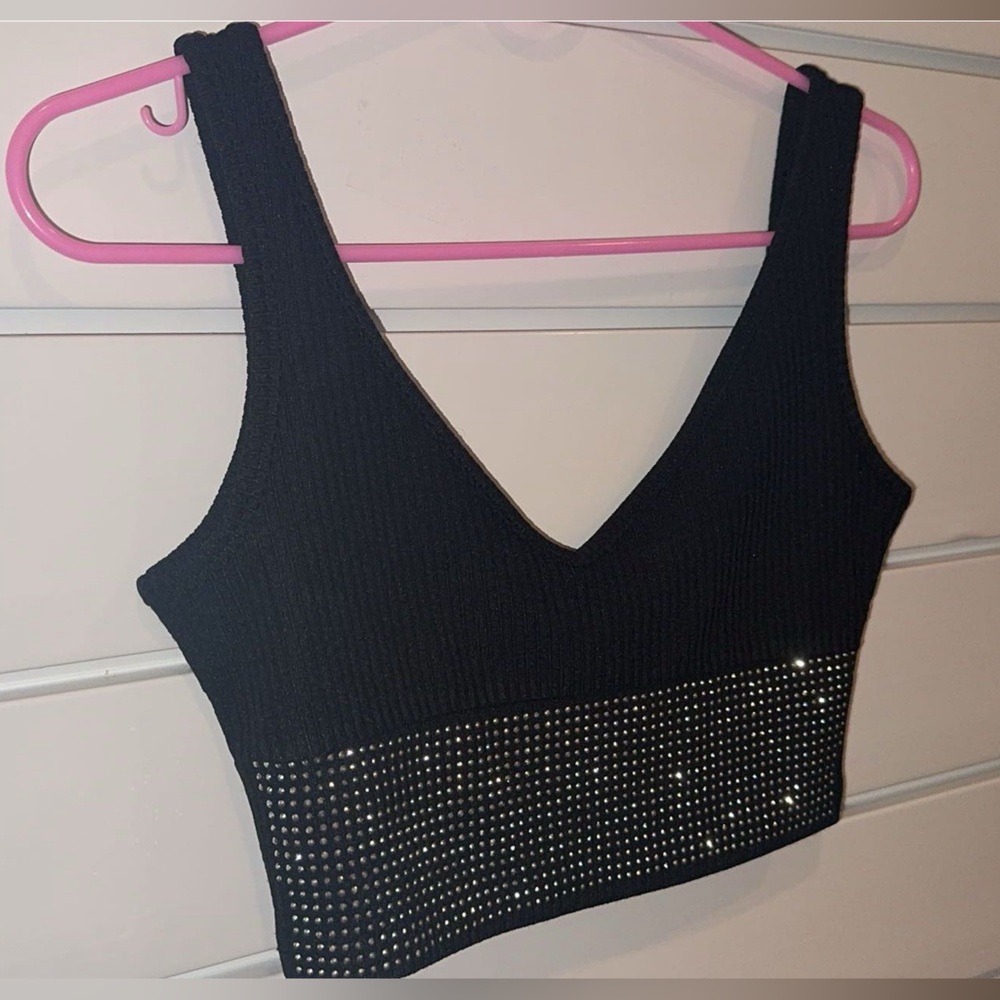 New never worn black and silver dazzled crop top summer women NEW w tags